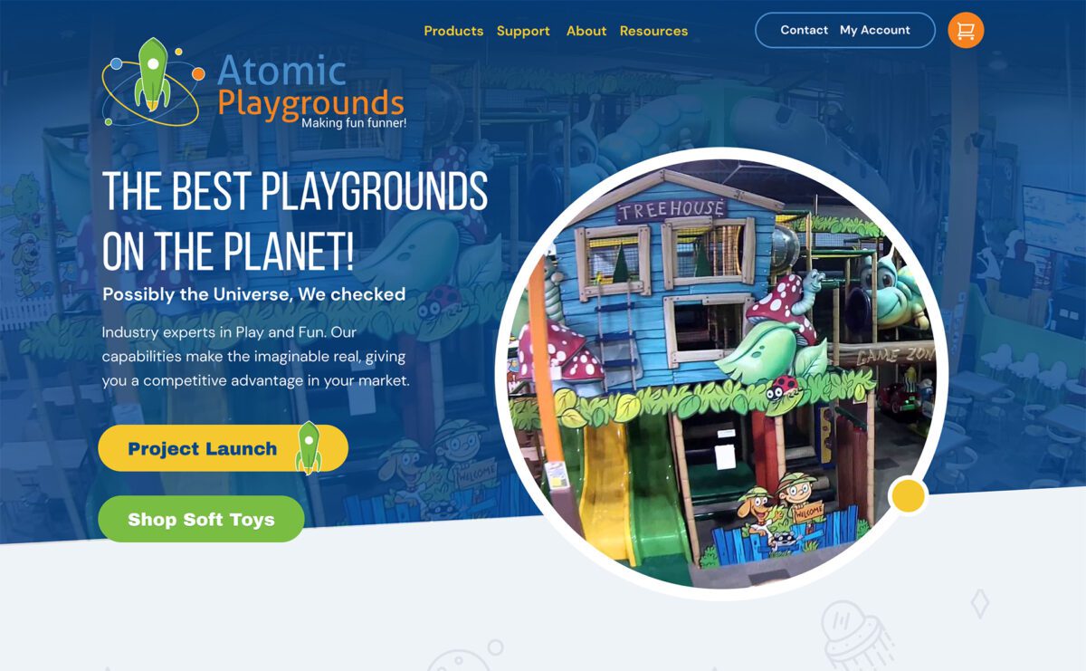 Website design for Atomic Playgrounds, a commercial playground company