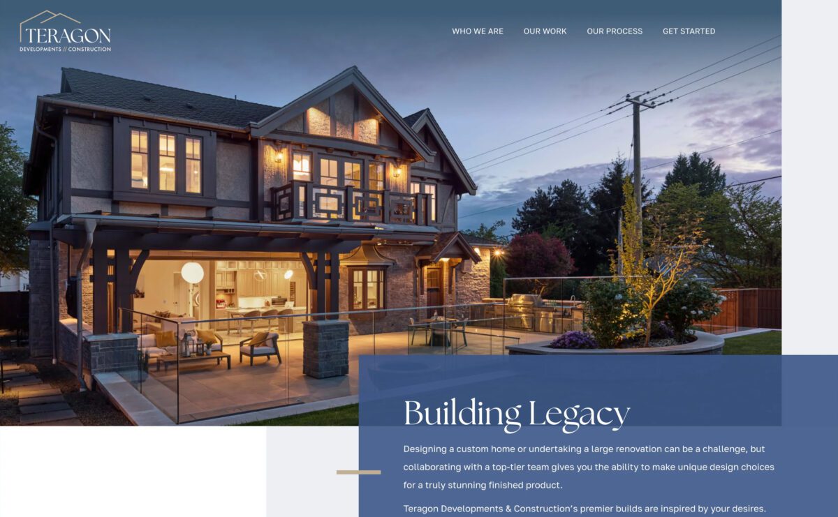 Custom home builder website design for Teragon