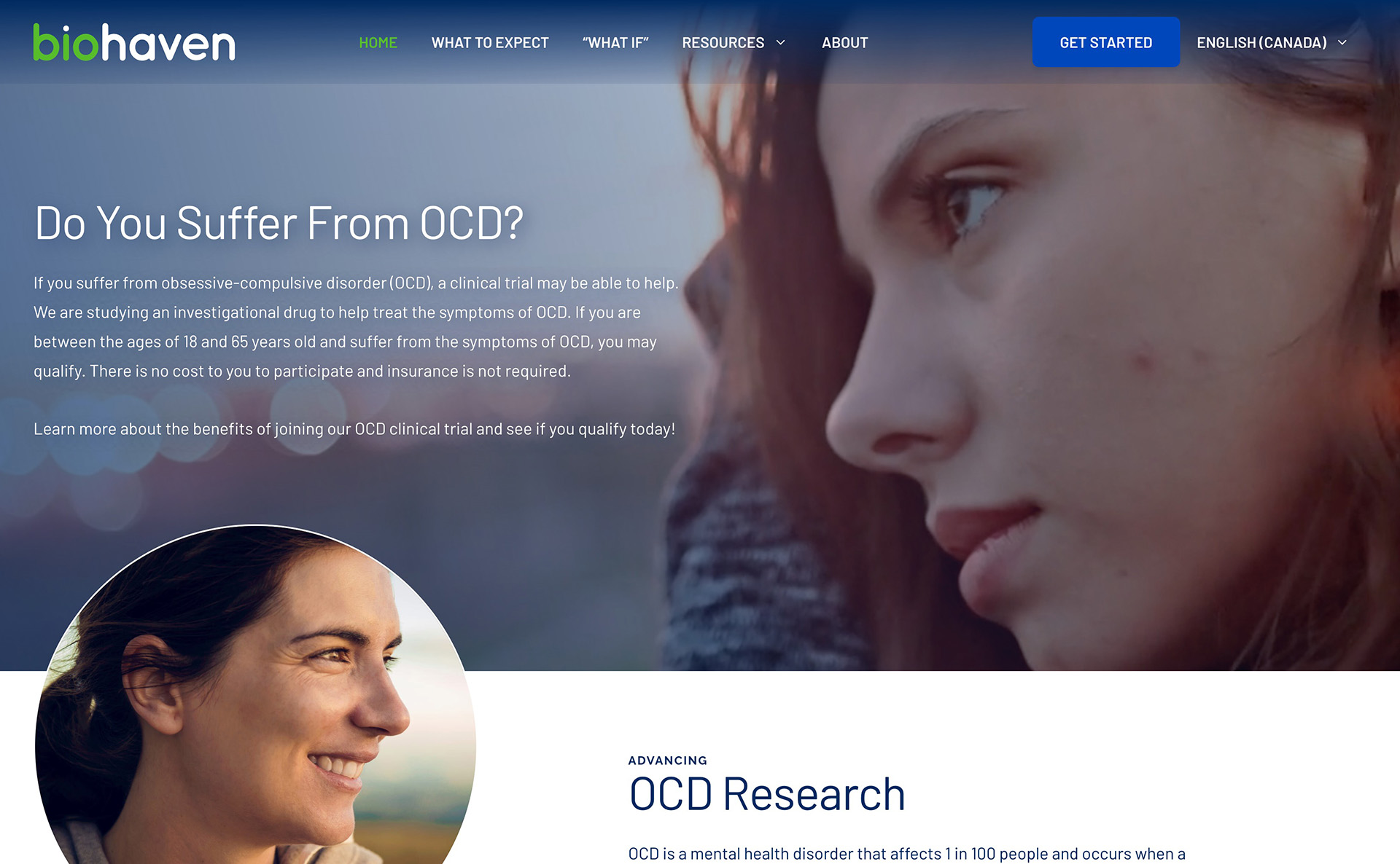Website Screenshot of OCD Trials web design client homepage